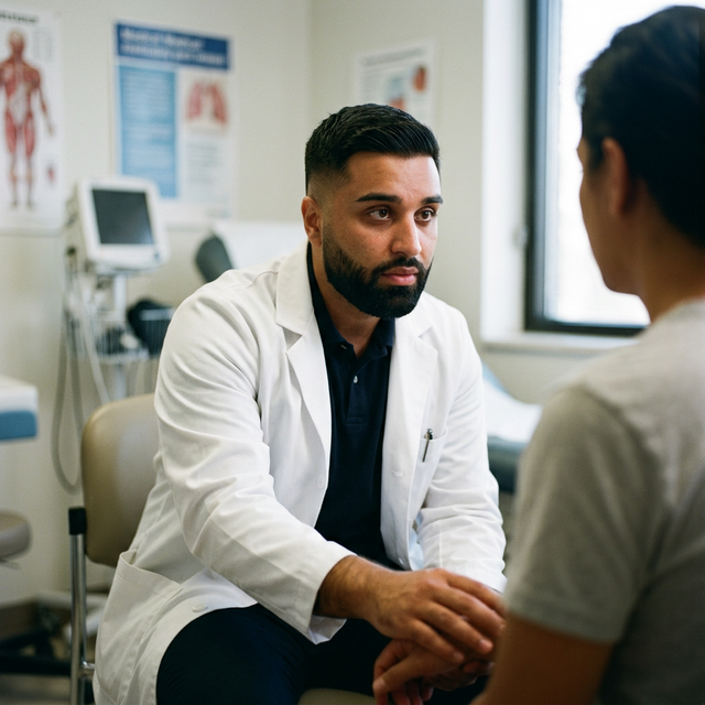 Ärztin im Gespräch mit Patient