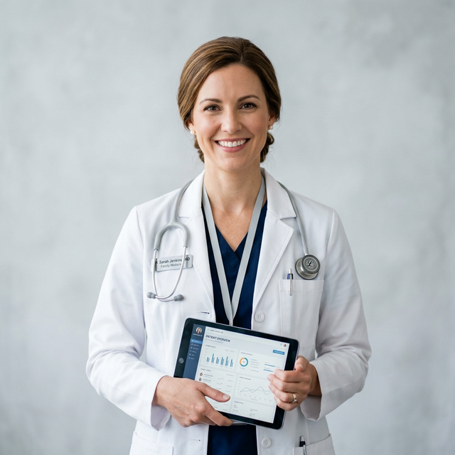 Lächelnde Ärztin mit Tablet